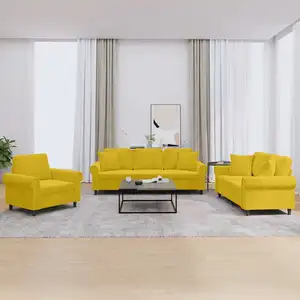 vidaXL Ensemble de canapés 3 pcs avec coussins jaune velours pas cher