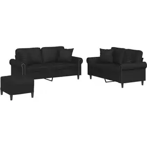 vidaXL Ensemble de canapés 3 pcs avec coussins noir similicuir pas cher