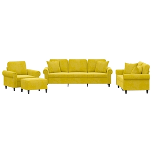 vidaXL Ensemble de canapés 4 pcs avec coussins jaune velours pas cher
