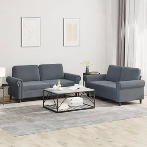 vidaXL Ensemble de canapés 2 pcs avec coussins Gris foncé Velours pas cher