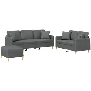 vidaXL Ensemble de canapés 3 pcs coussins gris foncé tissu pas cher