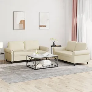 vidaXL Ensemble de canapés 2 pcs avec coussins Crème Similicuir pas cher