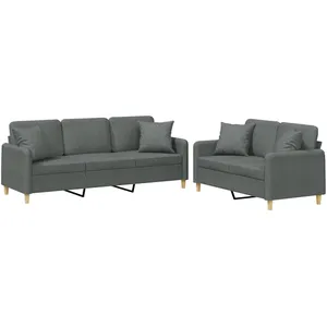 vidaXL Ensemble de canapés 2 pcs coussins gris foncé tissu pas cher