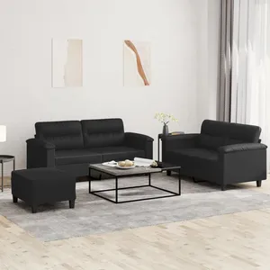 vidaXL Vidaxl Ensemble De Canapés 3 Pcs Avec Coussins Noir Similicuir pas cher
