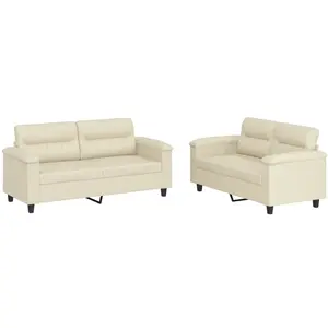 vidaXL Ensemble de canapés 2 pcs avec coussins Crème Similicuir pas cher
