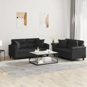 vidaXL Ensemble de canapés 2 pcs avec coussins noir similicuir pas cher