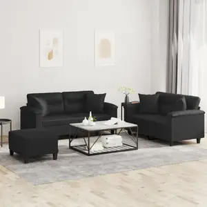 vidaXL Ensemble de canapés 3 pcs avec coussins noir similicuir pas cher
