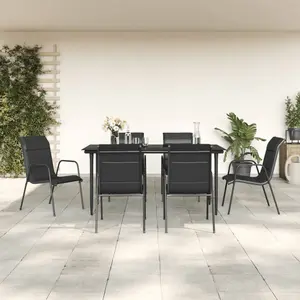 VIDAXL Ensemble à manger de jardin 7 pcs noir textilène et acier pas cher