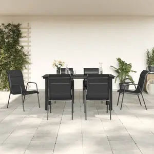 VIDAXL Ensemble à manger de jardin 7 pcs noir textilène et acier 3200715 pas cher