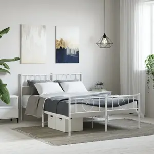vidaXL Cadre de lit métal avec tête de lit/pied de lit blanc 160x200cm pas cher
