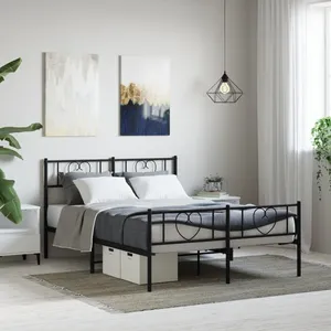Vidaxl cadre de lit métal sans matelas avec pied de lit noir 135x190cm pas cher