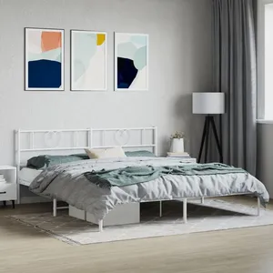 Vidaxl cadre de lit métal sans matelas et tête de lit blanc 193x203 cm pas cher