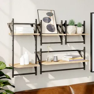 vidaXL Ensemble d'étagères murales avec barres 4 pcs chêne sonoma pas cher