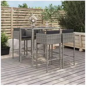 vidaXL Ensemble de bar de jardin 5 pcs avec coussins gris poly rotin pas cher