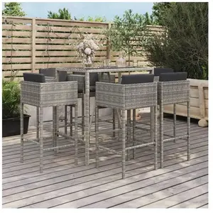 vidaXL Ensemble de bar de jardin 7 pcs avec coussins gris poly rotin pas cher