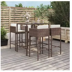 vidaXL Ensemble de bar de jardin avec coussins 5 pcs marron poly rotin pas cher