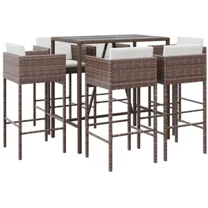 vidaXL Ensemble de bar de jardin avec coussins 7 pcs marron poly rotin pas cher
