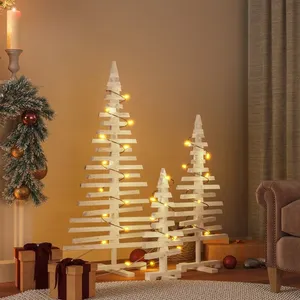 vidaXL Arbres de Noël en bois pour décoration 3 pcs bois massif de pin pas cher