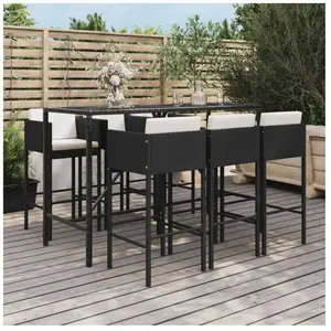 vidaXL Ensemble de bar de jardin 7 pcs avec coussins noir poly rotin pas cher