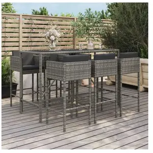 vidaXL Ensemble de bar de jardin 7 pcs avec coussins gris poly rotin pas cher