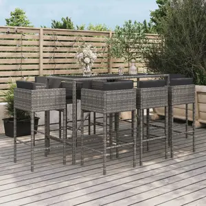 Comparateur de prix : vidaXL Ensemble de bar de jardin 9 pcs avec coussins gris poly rotin
