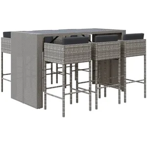 vidaXL Ensemble de bar de jardin 7 pcs avec coussins gris poly rotin pas cher