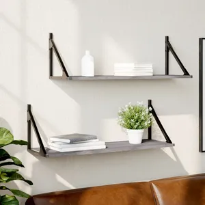 vidaXL Étagères murales 2pcs sonoma gris 80x25x25,5 cm bois ingénierie pas cher