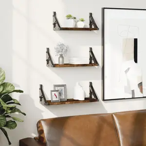 vidaXL Ensemble d'étagères murales 3 pcs chêne fumé bois d'ingénierie pas cher
