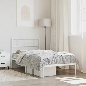 vidaXL Cadre de lit métal avec tête de lit blanc 75x190 cm pas cher
