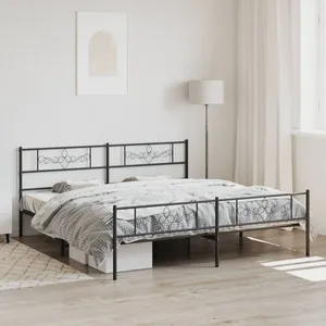 vidaXL Cadre de lit métal avec tête de lit/pied de lit noir 193x203 cm pas cher