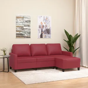 vidaXL Canapé à 3 places repose-pieds Rouge bordeaux 180 cm Similicuir pas cher