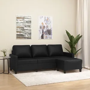 vidaXL Canapé à 3 places avec repose-pieds Noir 180 cm Similicuir pas cher