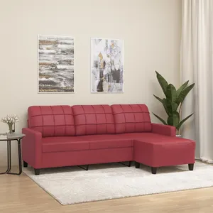 vidaXL Canapé à 3 places repose-pieds Rouge bordeaux 180 cm Similicuir pas cher
