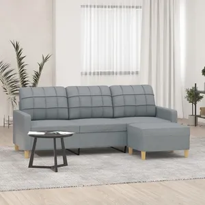 vidaXL Canapé à 3 places avec repose-pieds Gris clair 180 cm Tissu
