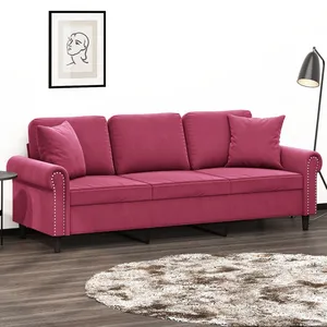 vidaXL Canapé 3 places avec oreillers bordeaux 180 cm velours pas cher
