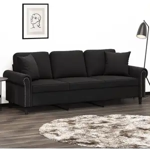 vidaXL Canapé 3 places avec oreillers décoratifs noir 180 cm velours pas cher