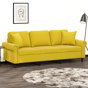vidaXL Canapé 3 places avec oreillers décoratifs jaune 180 cm velours pas cher