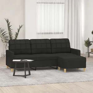 Comparateur de prix : vidaXL Canapé à 3 places avec repose-pieds Noir 180 cm Tissu