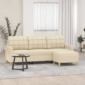 vidaXL Canapé à 3 places avec repose-pieds Crème 180 cm Tissu pas cher
