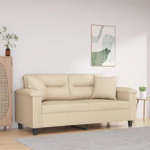 vidaXL Canapé 2 places avec oreillers crème 140 cm tissu microfibre pas cher