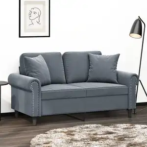 vidaXL Canapé 2 places avec oreillers gris foncé 120 cm velours pas cher