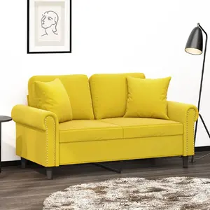 vidaXL Canapé 2 places avec oreillers décoratifs jaune 120 cm velours pas cher