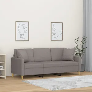 vidaXL Canapé 3 places avec oreillers décoratifs taupe 180 cm tissu pas cher