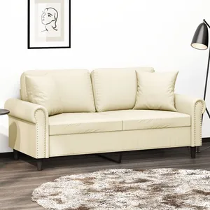 vidaXL Canapé 2 places avec oreillers crème 140 cm similicuir pas cher