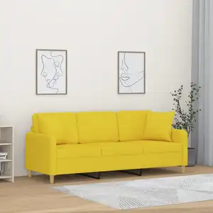 vidaXL Canapé 3 places avec oreillers jaune clair 180 cm tissu pas cher