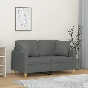 vidaXL Canapé 2 places avec oreillers gris foncé 120 cm tissu pas cher