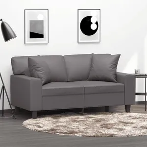 vidaXL Canapé 2 places avec oreillers gris 120 cm similicuir pas cher