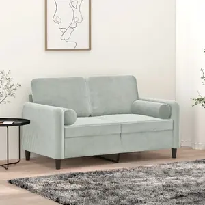 vidaXL Canapé 2 places avec oreillers gris clair 120 cm velours pas cher