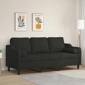 vidaXL Canapé 3 places avec oreillers décoratifs noir 180 cm tissu pas cher