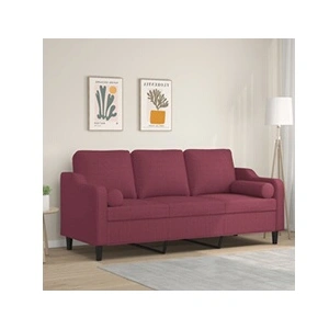 vidaXL Canapé 3 places avec oreillers décoratifs bordeaux 180 cm tissu pas cher